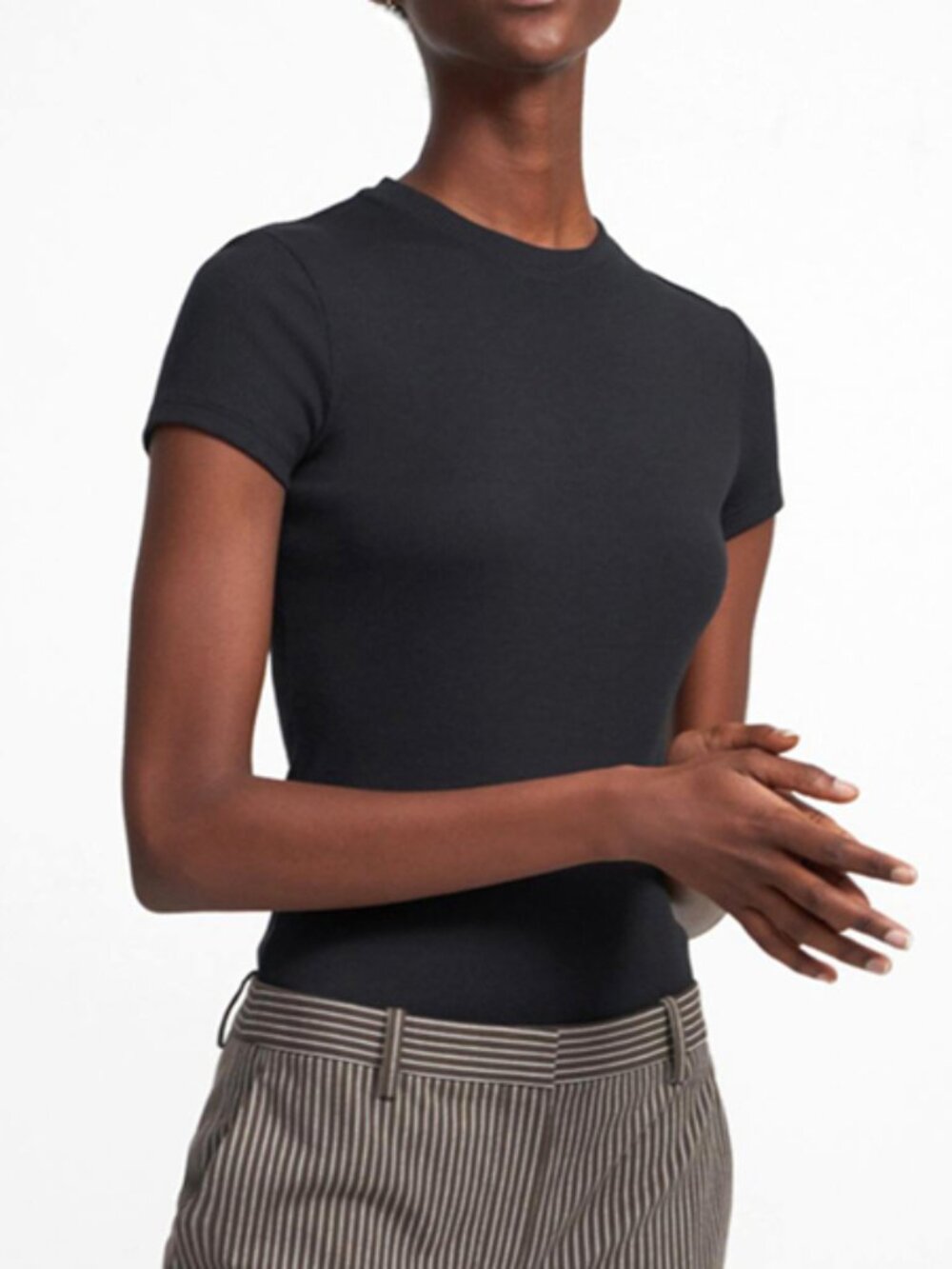 NWT $120 Theory TINY 2 Black Crewneck Ribbed Slim Fit T-Shirt Top SIZE M